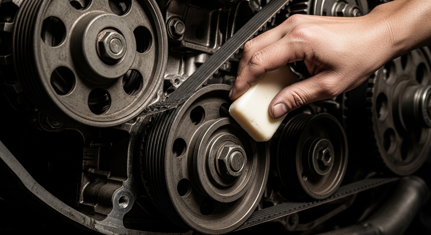 Illustration Courroie qui siffle : pourquoi “mettre du savon” peut vous coûter plus qu’un kit complet